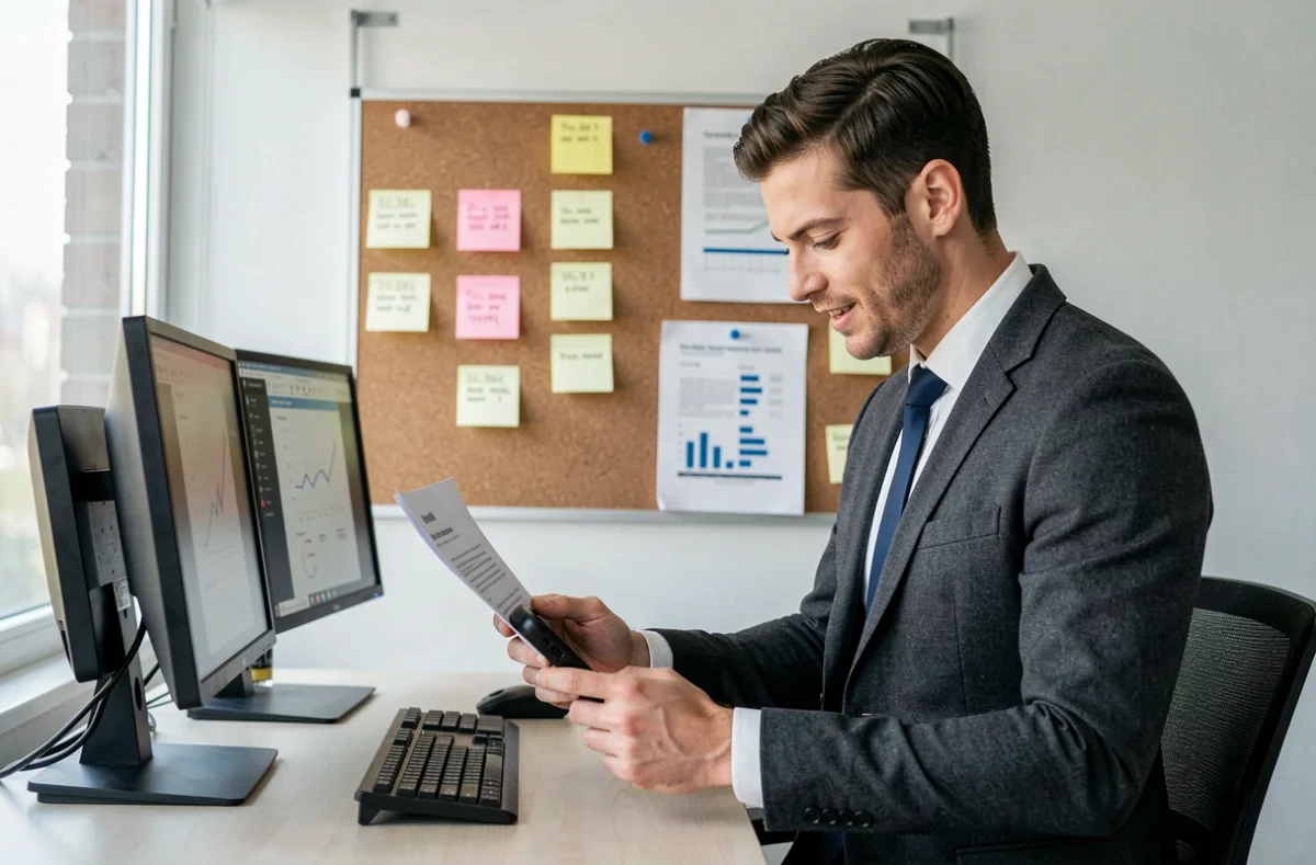 Expert-comptable réactif d'Abeil Expertise gérant des dossiers urgents dans son bureau du Loiret