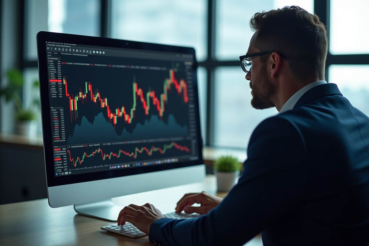 Homme d'affaires sérieux analysant des graphiques boursiers