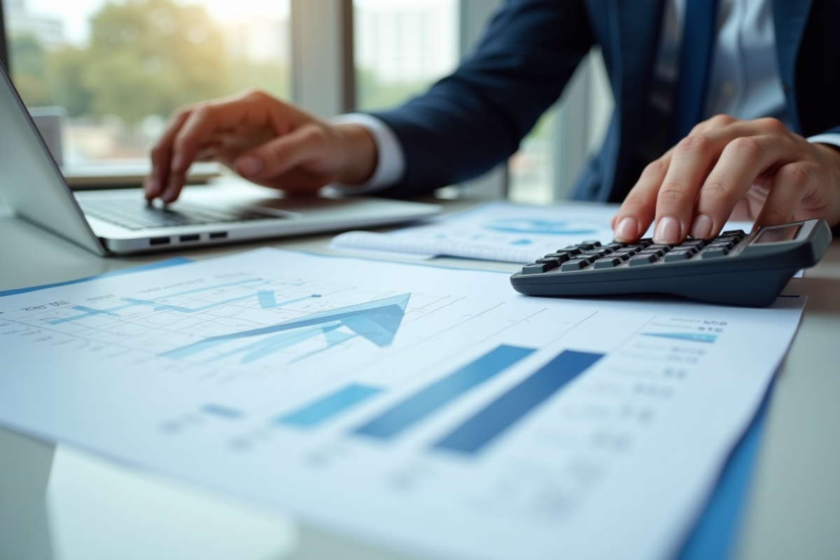 Professionnel d'affaires analysant des documents financiers avec graphiques