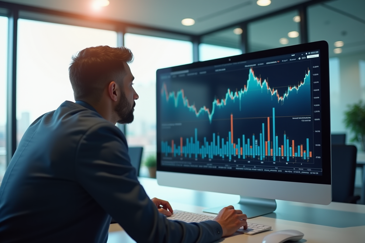 Analyste financier étudiant des graphiques modernes dans un bureau lumineux