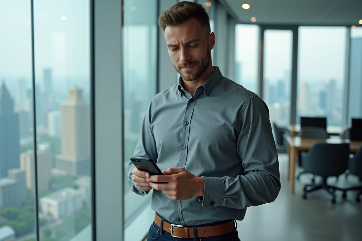 Homme d'affaires validant une authentification à deux facteurs sur son smartphone pour sécuriser l'accès à son compte LCL