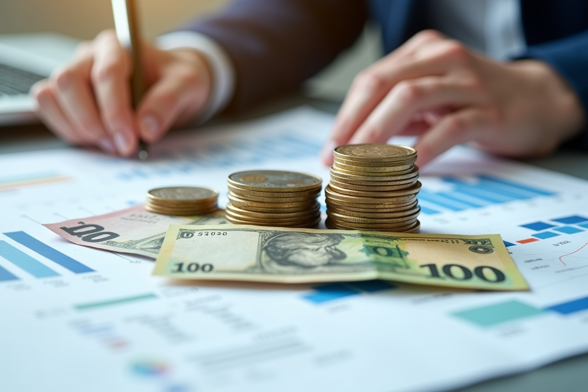 Gros plan sur billets et pièces canadiennes sur rapport financier