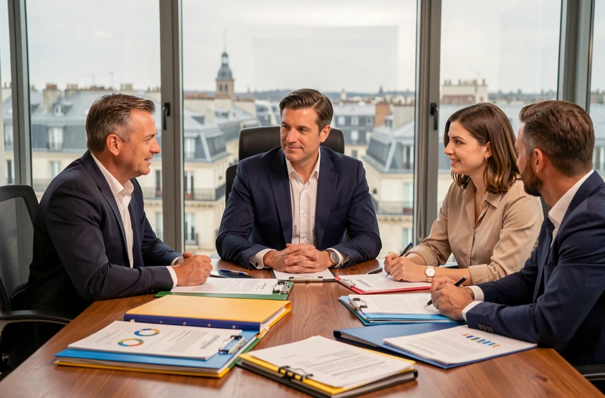 Comptable du cabinet COGEP en réunion multidisciplinaire autour d'un dossier financier complexe
