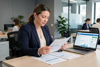 Une professionnelle compare des offres d'assurance Qlara face à la concurrence dans un bureau moderne en 2026
