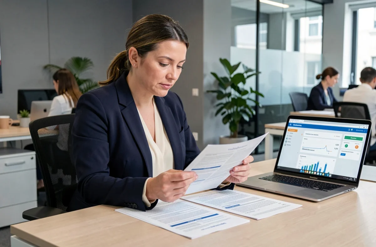 Une professionnelle compare des offres d'assurance Qlara face à la concurrence dans un bureau moderne en 2026