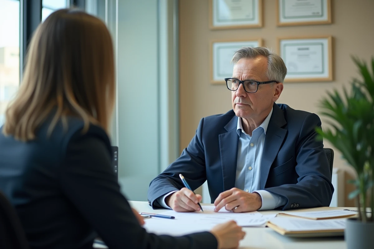 Conseiller bancaire expliquant les différences entre un prêt Casden et une hypothèque classique à une cliente