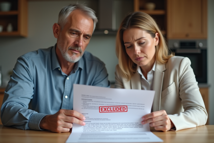 Couple d'adultes examinant un dossier de prêt immobilier rejeté