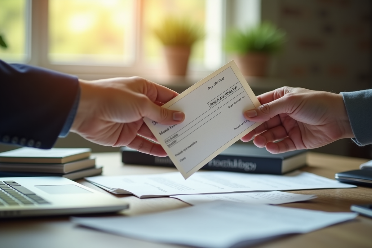 Echange d une enveloppe de salaire entre deux mains