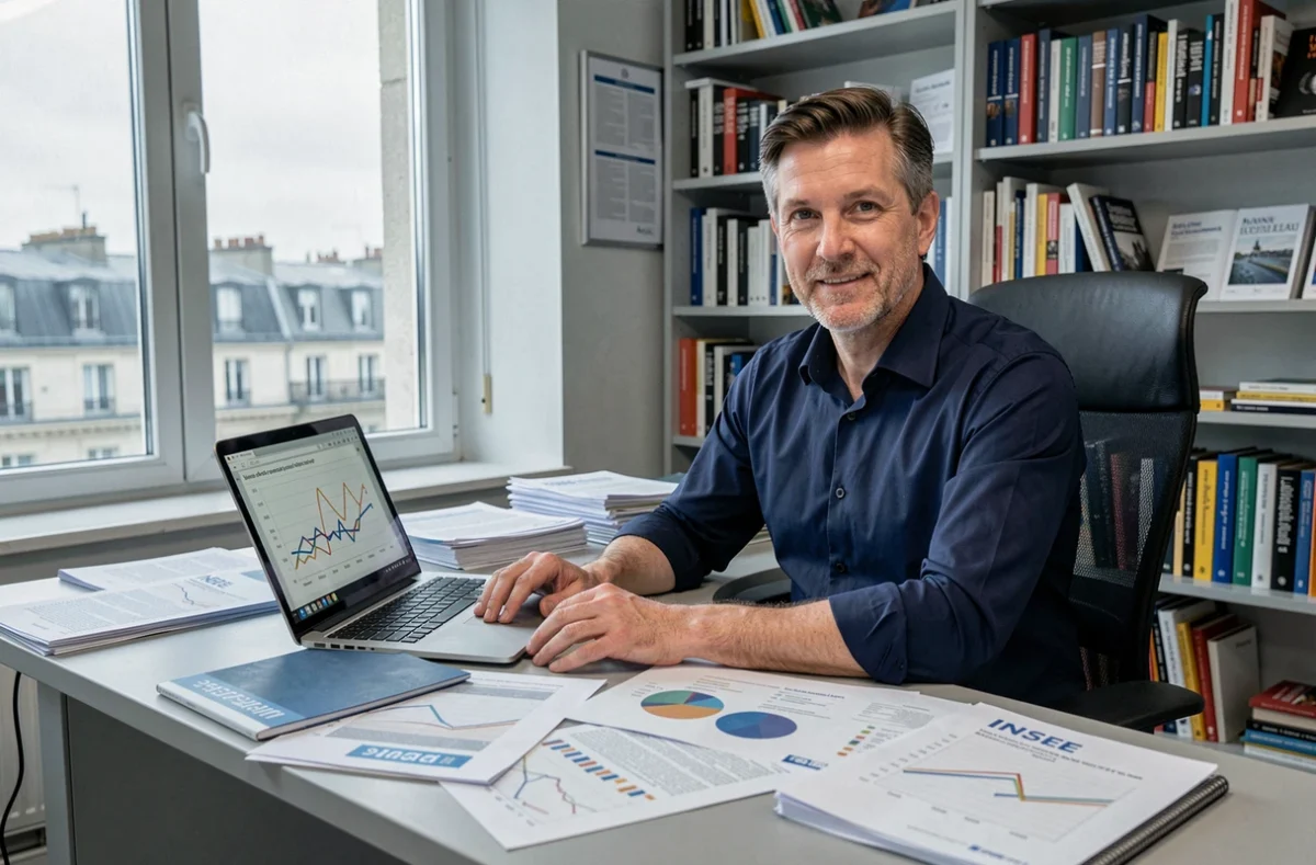 Économiste analysant des rapports INSEE sur les scénarios d'inflation pour l'économie française en 2026