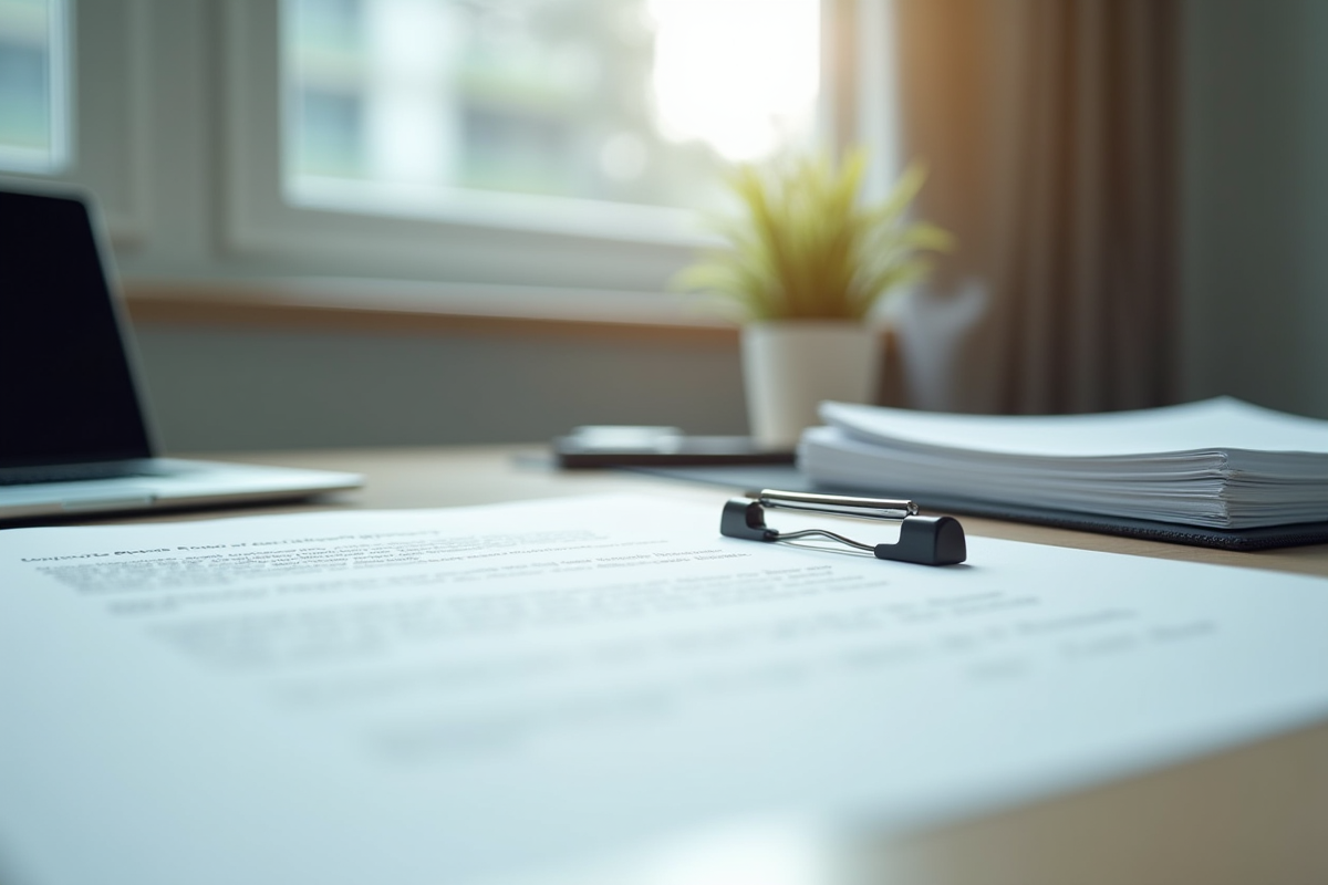 Espace de travail moderne avec contrat et ordinateur portable