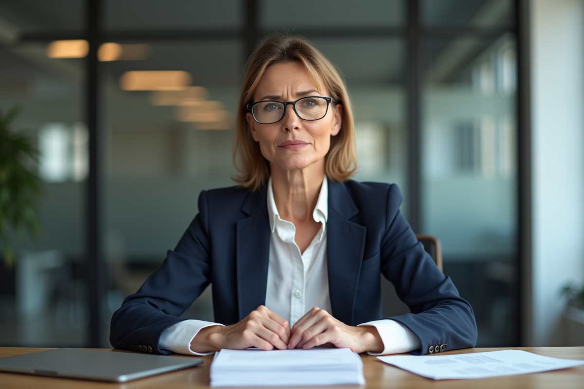 Femme d affaires assise avec documents dans un bureau moderne