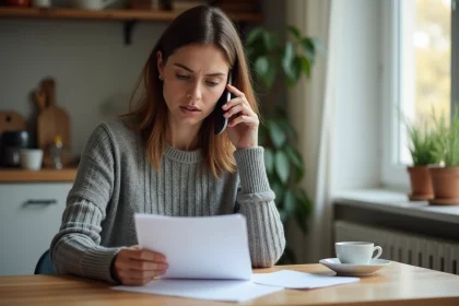 Femme appelant le service client Cetelem depuis son domicile pour un dossier de crédit refusé