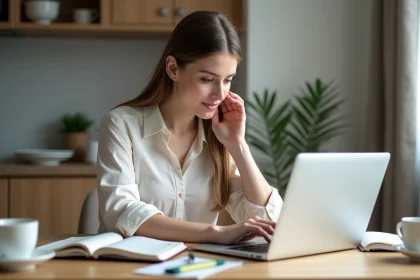 Femme en train de revoir son budget &agrave; la maison