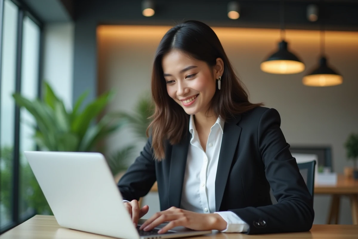 Jeune femme travaillant sur un ordinateur dans un espace coworking