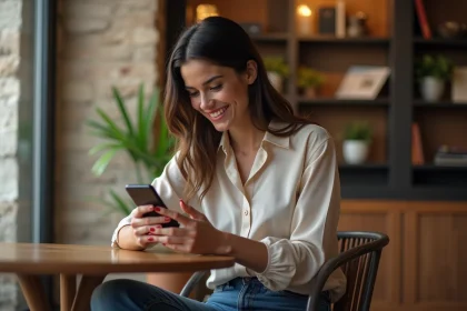 Jeune femme nord-africaine utilisant une application de change