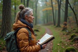 Femme en randonnée dans une forêt diversifiée