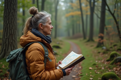 Femme en randonnée dans une forêt diversifiée