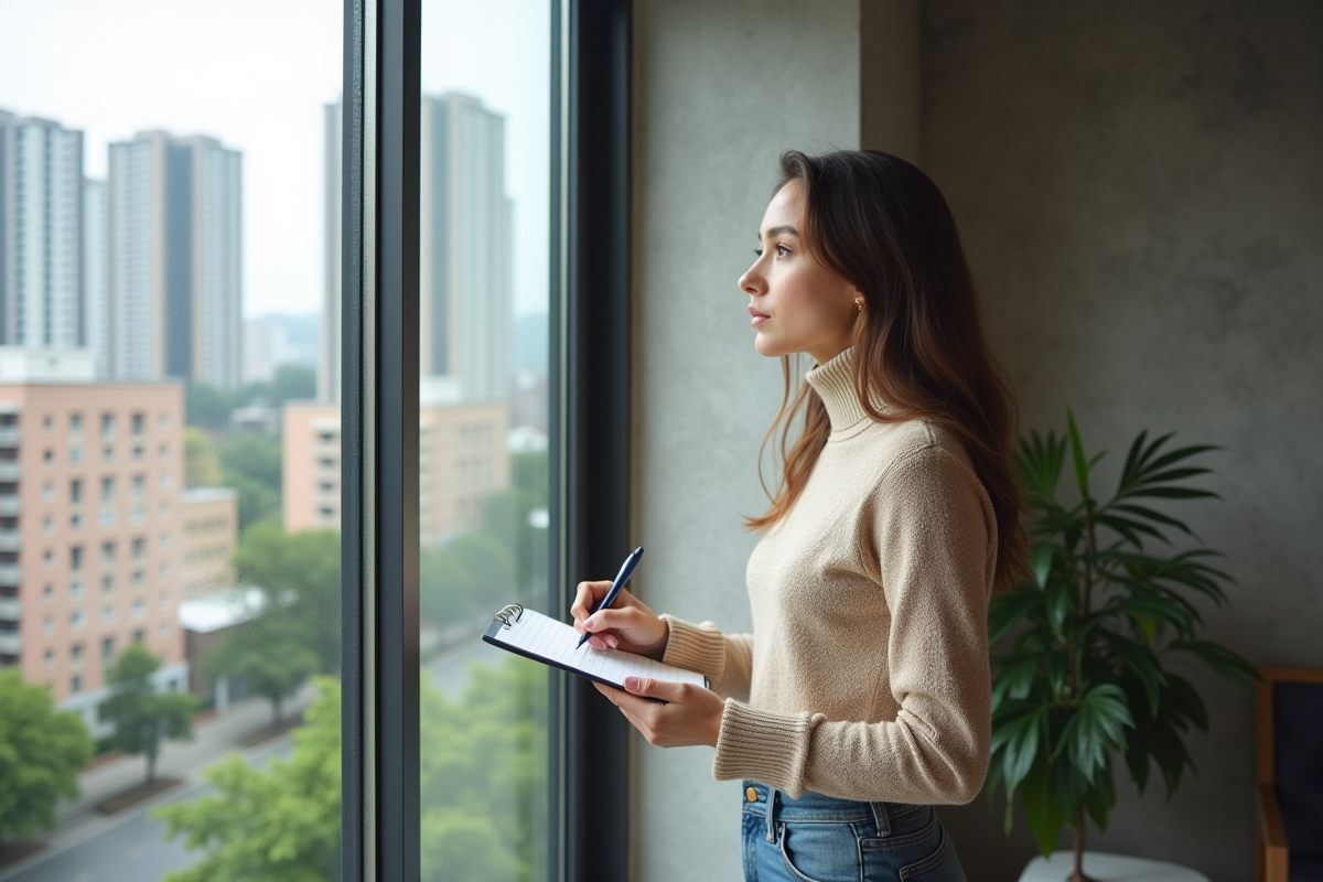 Jeune femme réfléchissant près d