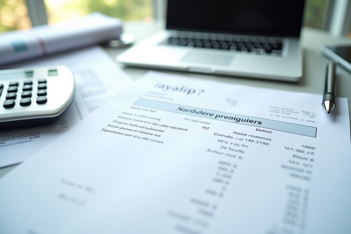 Fiche de paie française fraîche sur un bureau avec calculatrice et documents