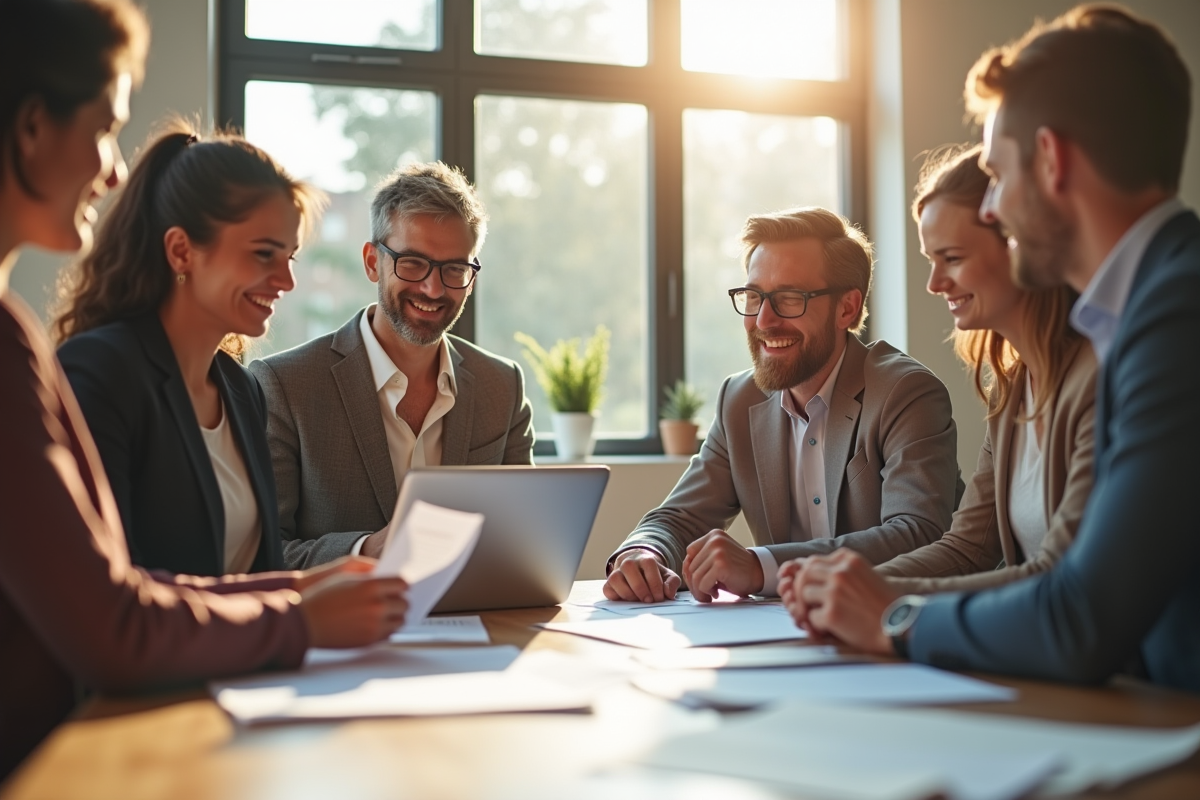 Groupe de personnes discutant de documents officiels au bureau