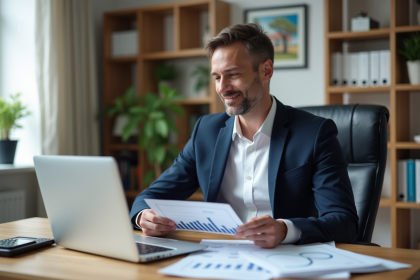Homme d'affaires en costume dans un bureau lumineux