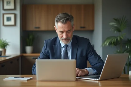 Homme d affaires en costume dans une cuisine moderne