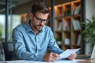 Homme professionnel examine des rapports de crédit