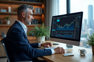 Homme d'âge moyen en costume bleu dans un bureau moderne