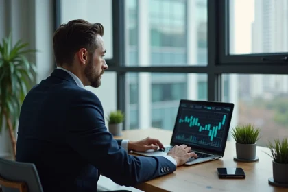 Homme d'affaires en costume dans un bureau moderne