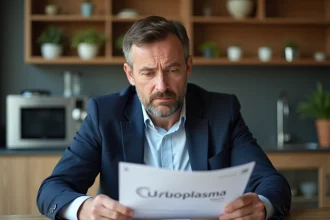 Homme d age en costume examine un rapport financier