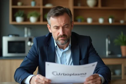 Homme d age en costume examine un rapport financier