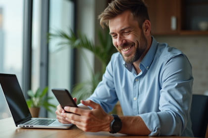 Homme d'âge moyen utilisant son smartphone pour analyser un graphique boursier