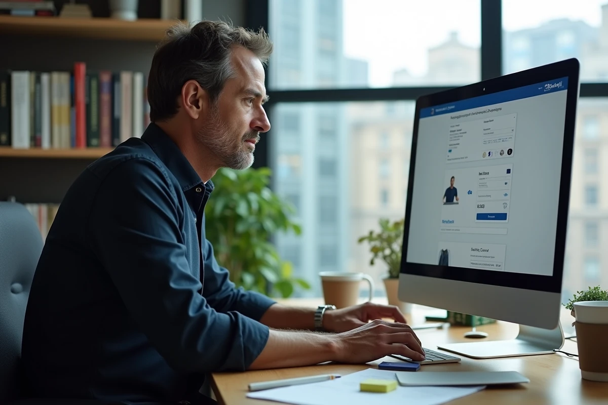 Homme travaillant sur un ordinateur de bureau pour réaliser un paiement en ligne en contournant l'incompatibilité entre PayPal et Amazon en 2026