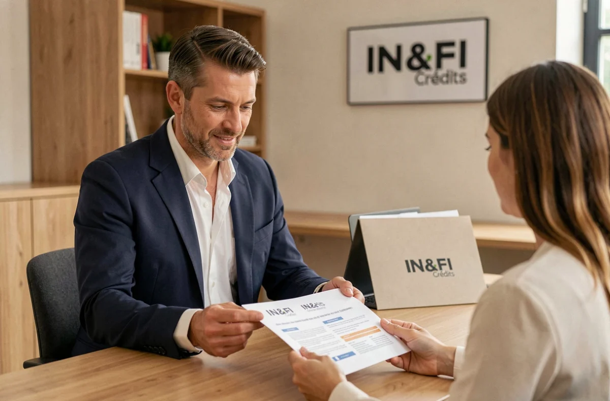 Courtier IN&FI Crédits Essonne présentant une proposition de financement immobilier à une cliente