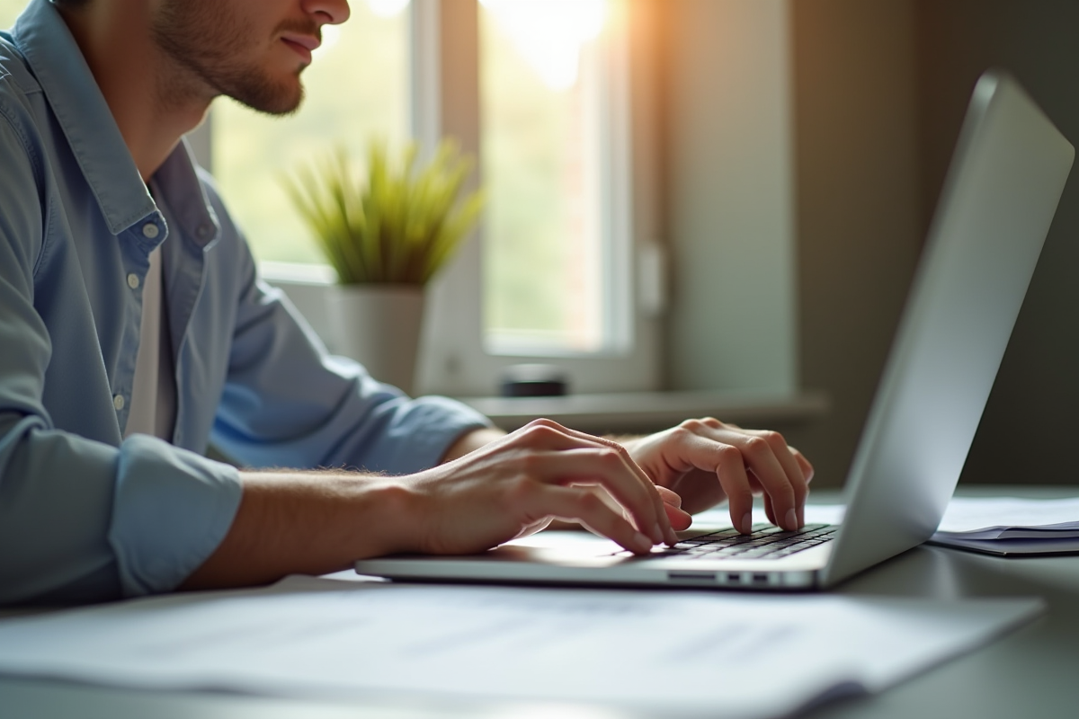 Jeune adulte confiant travaillant à un bureau moderne