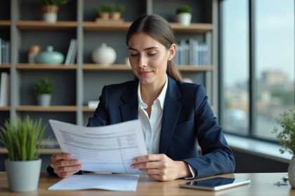 Jeune femme en bureau à Bordeaux avec rapport salarial