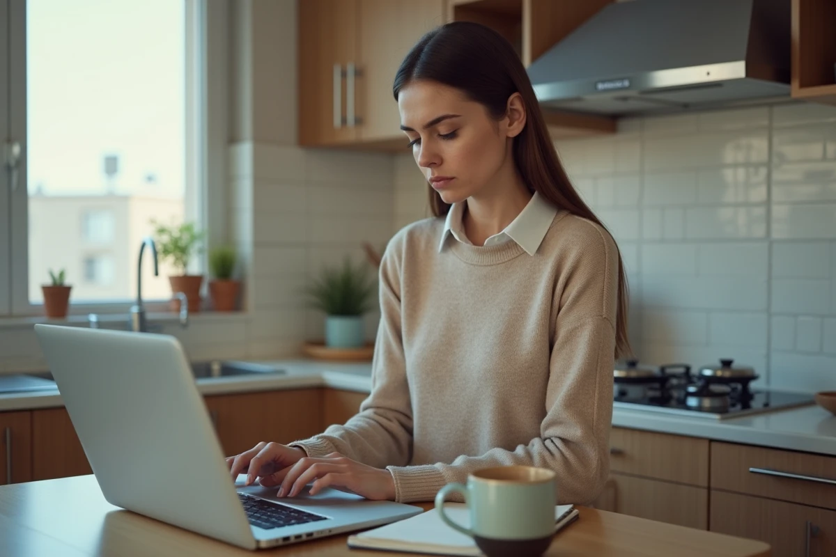 Jeune femme vérifiant ses finances sur son ordinateur