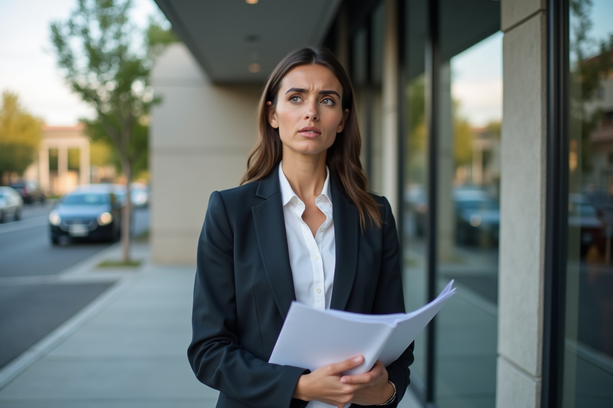 Jeune femme professionnelle dans une banque avec dossier