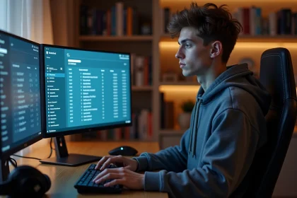 Jeune homme regardant un profil Valorant sur son &eacute;cran