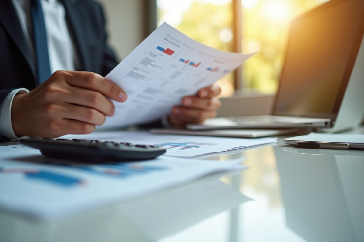 Jeune professionnel examinant des documents financiers au bureau