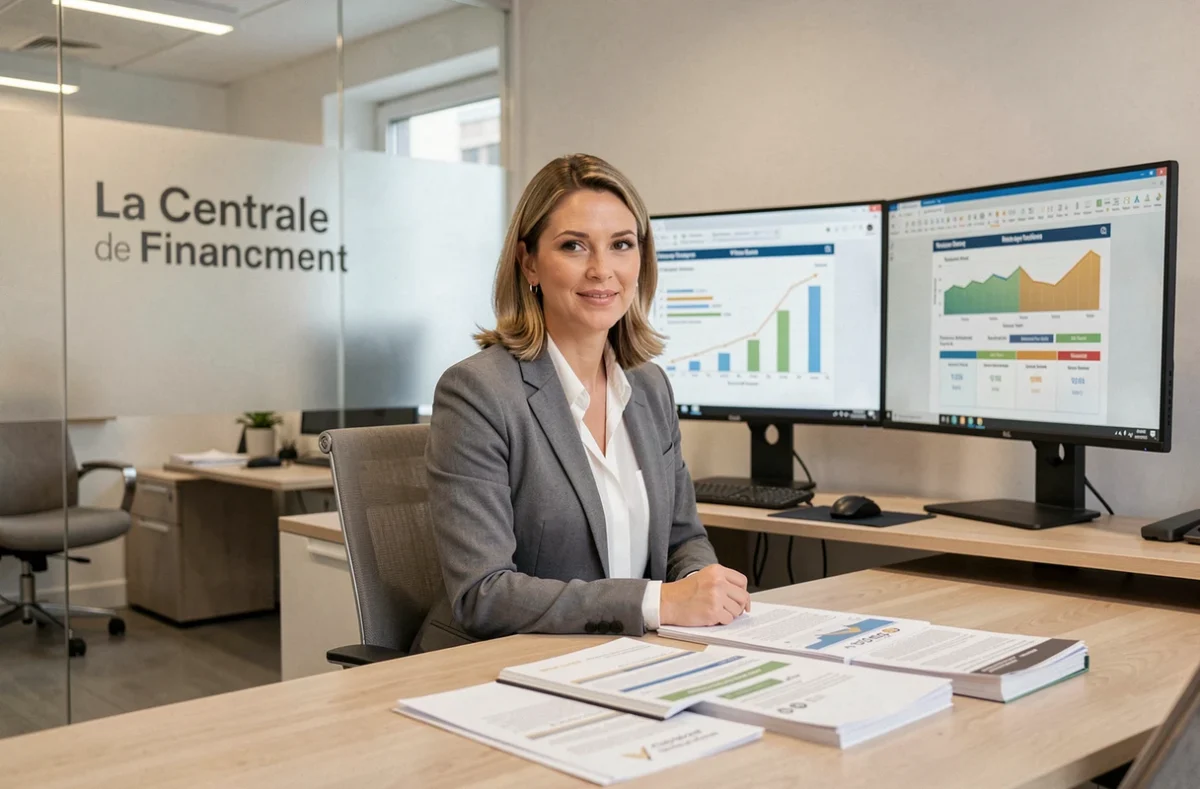 Conseillère de La Centrale de Financement Essonne présentant une offre de crédit immobilier à un client