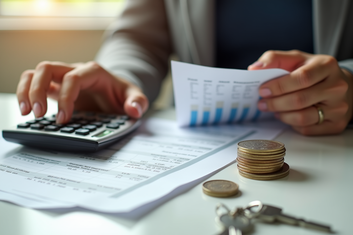 Mains tenant calculatrice et relevé de pret immobilier
