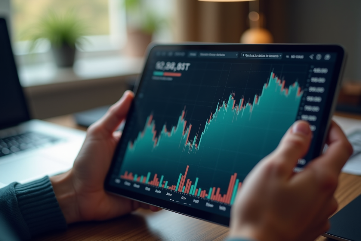 Mains tenant une tablette avec graphique Ethereum