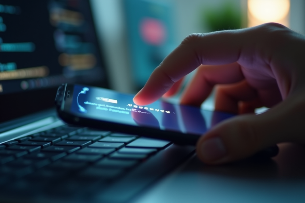 Main sur smartphone avec saisie de mot de passe sécurisé