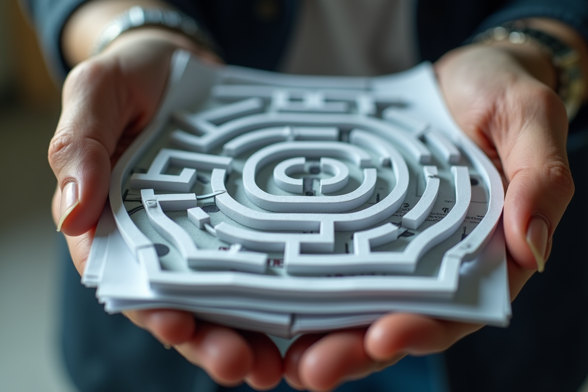 Mains tenant un labyrinthe de papiers et documents fiscaux