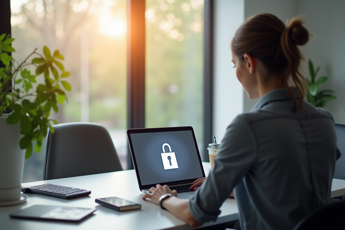 Personne au bureau avec écran de connexion à deux facteurs