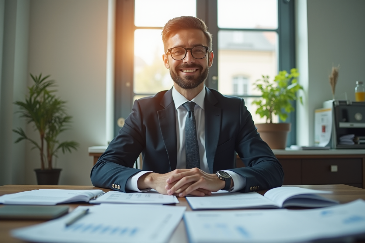 Personne confiante en affaires avec documents financiers