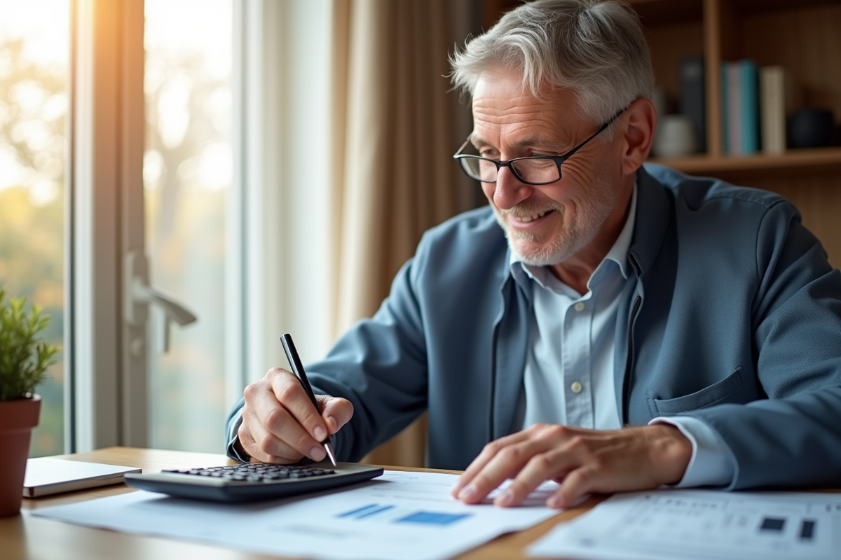 Personne mature examinant des documents financiers à la maison