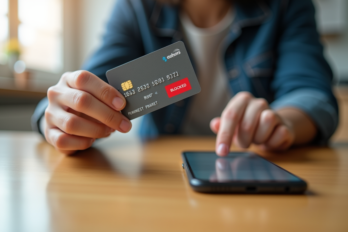 Personne inquiète tenant une carte bancaire bloquée