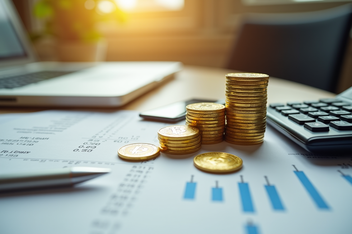Pièces de bitcoin avec facture d